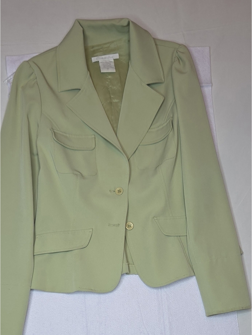 VTG Y2K Charlotte Russe Sage Green Tailored Puff Shoulder Fitted Blazer Medium
